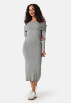 BUBBLEROOM Knitted Off Shoulder Dress Grey melange XS