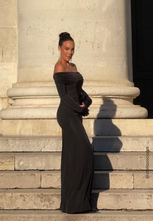 Bubbleroom Occasion Asymmetric Off Shoulder Soft Gown Black XL