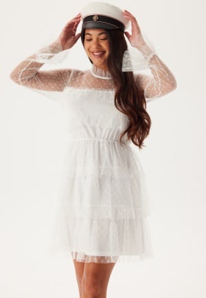BUBBLEROOM Dotted Mesh L/S Dress White 36