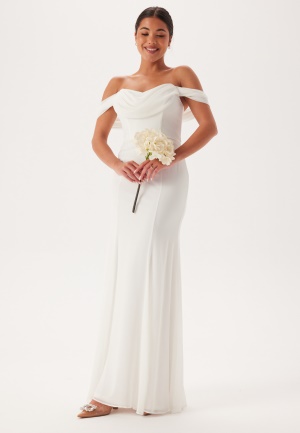 Goddiva Chiffon Off Shoulder Maxi Dres White L (UK14)