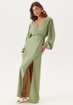Bubbleroom Occasion Balloon Sleeve Wrap Gown Dusty green S