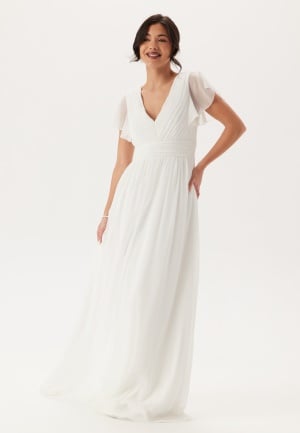 Bubbleroom Occasion Butterfly Sleeve Pleated Wedding Gown White 36