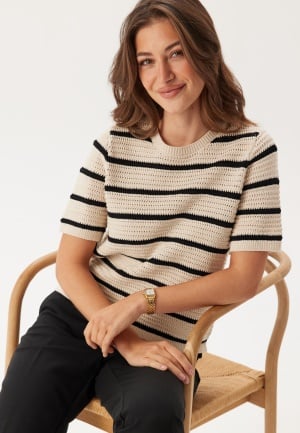 SELECTED FEMME Slfvinna Ss Structure Knit O_x Birch Stripes:Black M