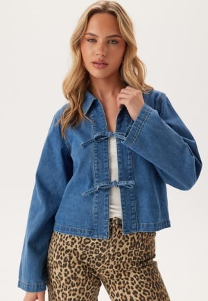 ONLY Onlthora Ls Bow Shirt Dnm Medium Blue Denim S