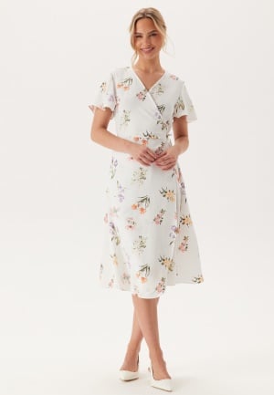 VILA Vilovie S/S Wrap Midi Dress Snow White AOP:FIR 38