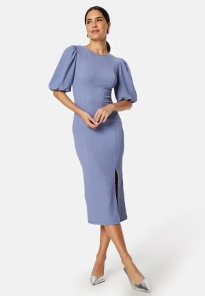 BUBBLEROOM Puff Sleeve Slit Dress Dusty blue M
