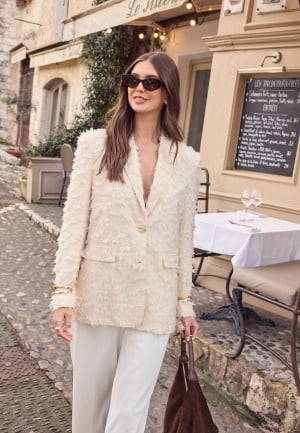 Bubbleroom Occasion Featherlike Oversized Blazer Cream M