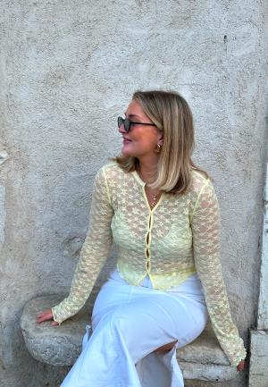 BUBBLEROOM Button Lace Cardigan Yellow M