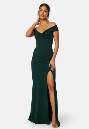 Bubbleroom Occasion Twist Off Shoulder Gown Dark green 4XL