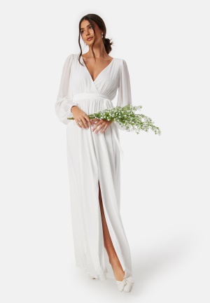 Goddiva Long Sleeve Chiffon Maxi Dress White S XXL (UK18)