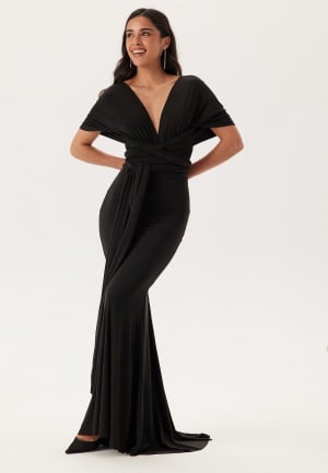 Goddiva Multi Tie Fishtail Maxi Dress Black M (UK12)