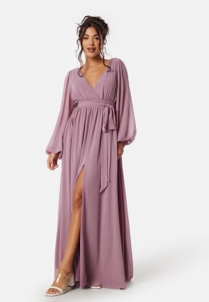 Goddiva Long Sleeve Chiffon Dress Dusty Lavender S XL (UK16)