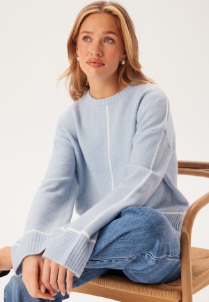 BUBBLEROOM Contrast Stitch Knitted Sweater Light blue XL