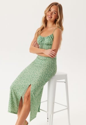 BUBBLEROOM Tie Strap Dress Green/Floral XL