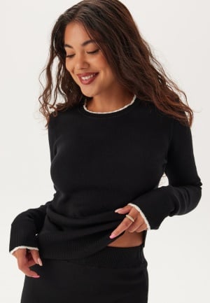 Happy Holly Viscose Contrast Knitted Sweater Black/Offwhite 48/50