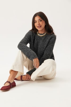 BUBBLEROOM Knitted Bouclé Sweater Dark grey melange XL