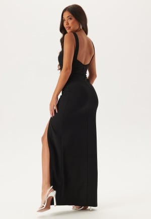 Bubbleroom Occasion Square Neck Slit Maxi Dress Black XL