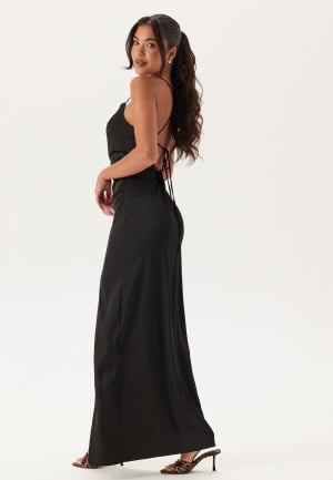 Bubbleroom Occasion Tie Back Satin Gown Black 40
