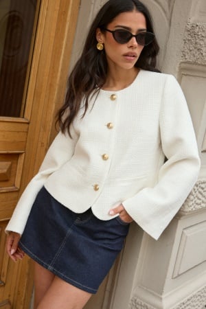 Chiara Forthi Wide Sleeve Bouclé Jacket Offwhite XL