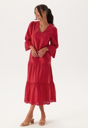 Happy Holly Broderie Anglaise Long Dress Red 48/50