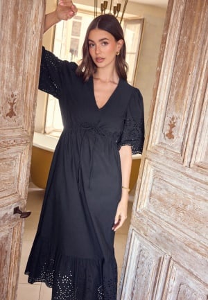 BUBBLEROOM Midi Broderie Anglaise Dress Black XL