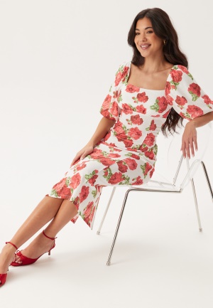 BUBBLEROOM Volume Sleeve Midi Dress Red/Floral XL