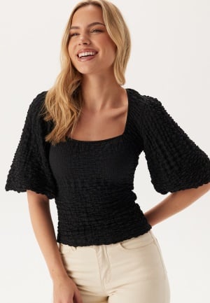 BUBBLEROOM Square Neck Volume Sleeve Top Black XL