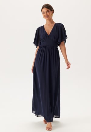 Bubbleroom Occasion Butterfly Sleeve Chiffon Gown Navy 34