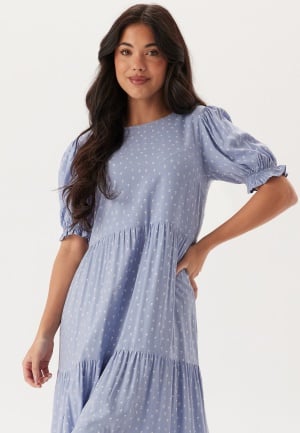 Happy Holly Puff Sleeve Viscose Midi Dress Light blue/Patterned 52/54