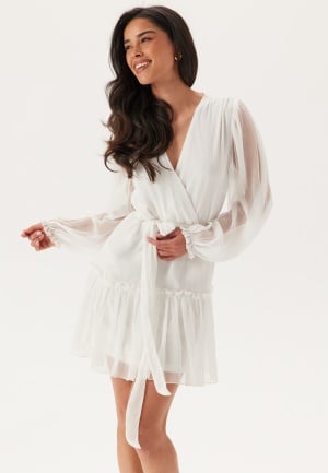 Bubbleroom Occasion Frill Balloon Sleeve Dress White 3XL