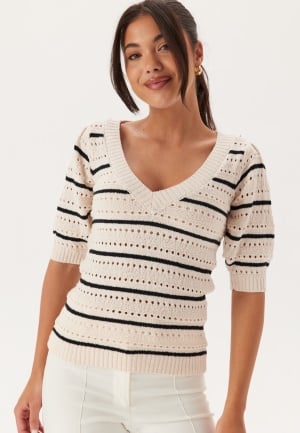 Happy Holly Short Sleeve Knit Sweater Cream/Black 52/54