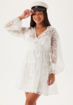 Bubbleroom Occasion Overlap Balloon Sleeve Dress White XL
