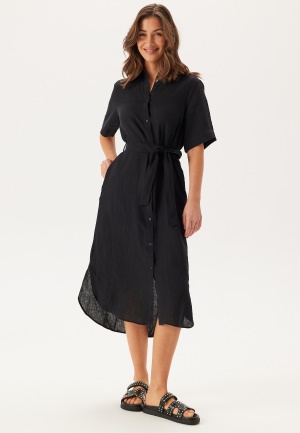 GANT Reg Linen Ss Shirt Dress Black 44