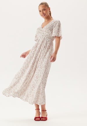 BUBBLEROOM Butterfly Sleeve Viscose Maxi Dress Offwhite/Patterned 44