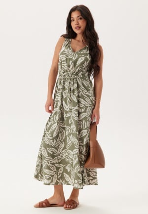 Happy Holly Sleeveless Viscose Dress Khaki green/Patterned 52/54