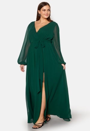 Goddiva Curve Long Sleeve Chiffon Maxi Curve Dress Green 44 (UK16)