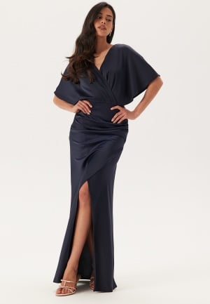 Bubbleroom Occasion Wrap Satin Gown Navy 38