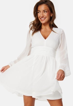 Bubbleroom Occasion Tie Back L/S Chiffon Dress White 46