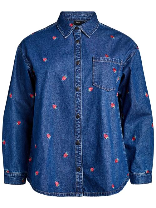 Zizzi Bluse 'Jeva'  blue denim / grøn / rød