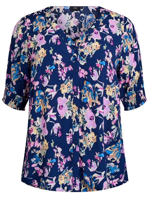 Zizzi Bluse 'VBella'  navy / azur / pastelgul / orkidee