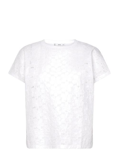 Se Openwork Cotton-Blend T-Shirt Mango White ved Booztlet