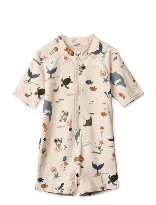 Max Printed Shortsleeve Swim Jumpsuit Liewood Beige