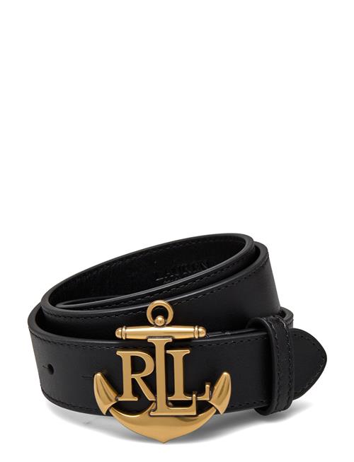 Anchor-Logo Leather Skinny Belt Lauren Ralph Lauren Black