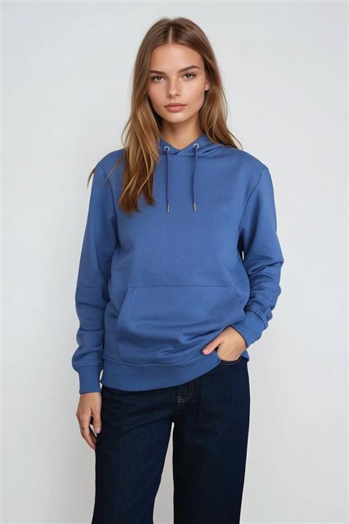 Sweatshirt Hoodie - Støvet Blå - M - TeeShoppen