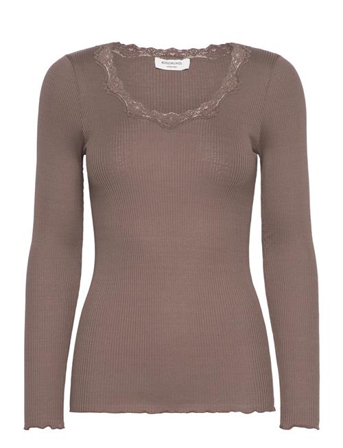 Rwbabette Silk Ls U-Neck Lace T-Shi Rosemunde Brown
