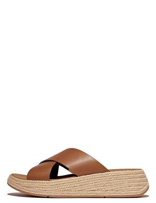 F-Mode Espadrille Leather Flatform Cross Slides FitFlop Brown