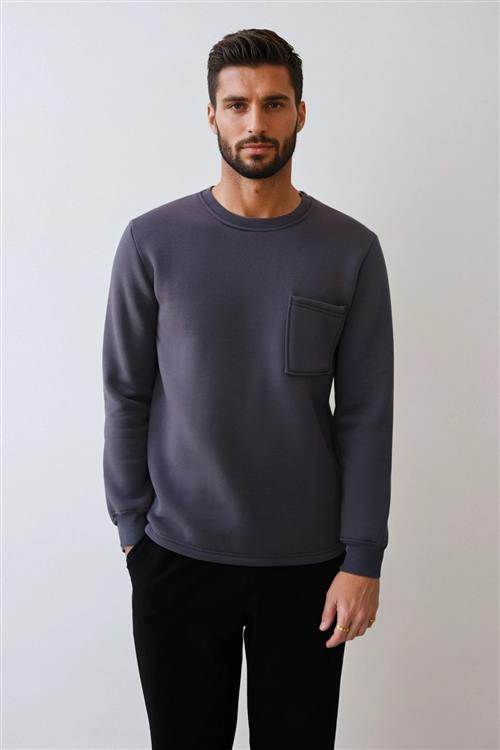 Pocket Sweatshirt Regular Fit - Mørkegrå - L - TeeShoppen