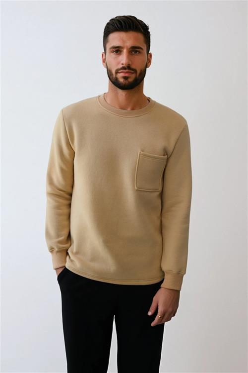 Pocket Sweatshirt Regular Fit - Beige - S - TeeShoppen