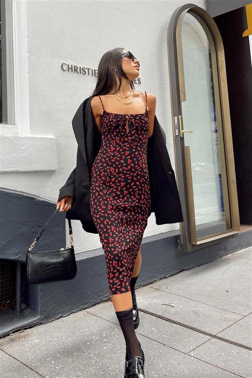 Amber dress - red floral - S - May