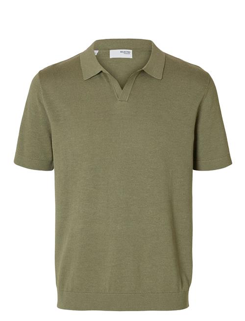 Slhmattis Ss Linen Blend Open Polo Noos Selected Green